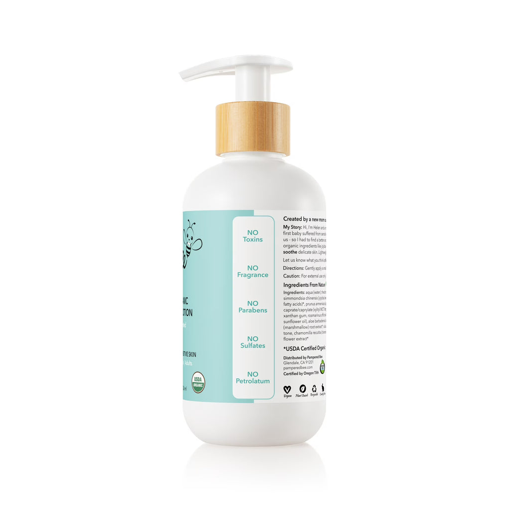 Pampered Bee Organic Unscented Baby Lotion – Deep Hydration for Sensitive Skin (8 fl oz)